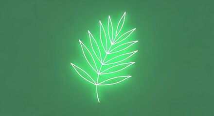 A glowing neon illustration of a palm leaf against a solid green background.