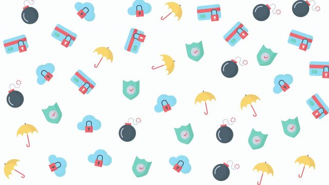Seamless Pattern Design Featuring Protective Masks, Sanitizers, and Hygiene Items on White Background, Digital Illustration, Top-Down View