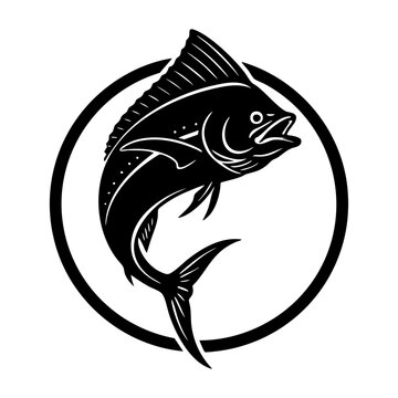 Mahi Mahi Dolphinfish Silhouette Jumping Through Circle