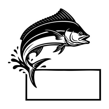 Mahi Mahi Dolphinfish Leaping Over Blank Text Box Vector