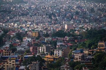 Scenic View of Kathmandu Valley with Colorful Buildings and Green Hills