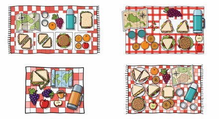 Fototapeta premium Picnic food arrangement with map and thermos