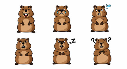 Cartoon beaver expressions set with transparent background © Pandaman1102