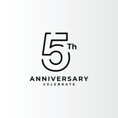 5 Th Anniversary Celebration Black Line Vector Template Design Illustration