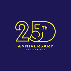 25 Th Anniversary Celebration Yellow and Blue Vector Template Design Illustration