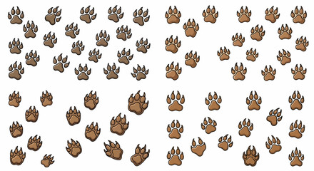 Seamless pattern of brown animal paw prints