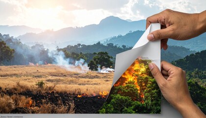 The contrast between nature's beauty and the devastating impact of environmental destruction