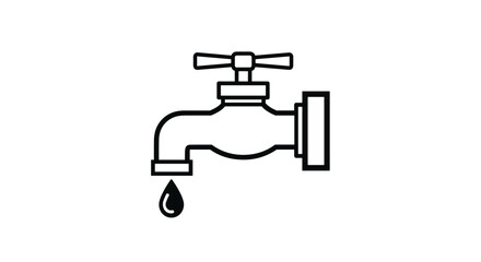 Simple line art icon of a dripping water tap symbolizing conservation and resource management needs, Generative AI.