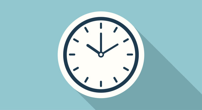 Modern minimalist clock face with long shadow conveys urgency and the passage of time for business concepts, Generative AI.