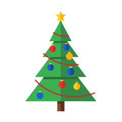 Fototapeta premium Christmas tree decorated with colorful ornaments and star topper 
