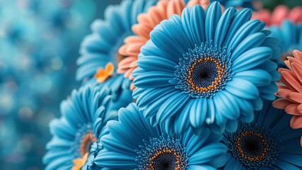Close Up of Blue Gerbera Daisies Blooming With Bokeh Background