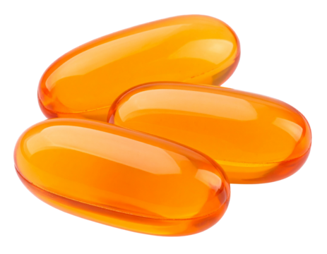  Close-Up of Orange Softgel Pills Isolated on Transparent Background PNG