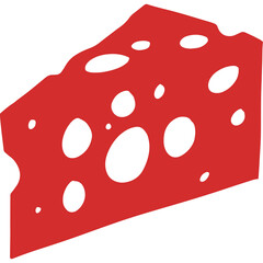 A Simple Red Slice Of Swiss Cheese With Round Holes On A Transparent Background