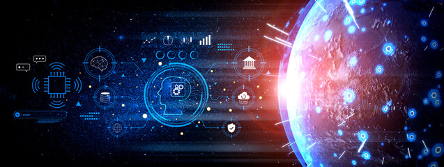 An advanced AI system for business and financial analysis. A futuristic interface for commanding an AI to process data from various domains. Motif