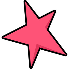 A Single Pink Star Shape Isolated On A Transparent Background With A Black Outline And A Subtle Shadow Effect, Representing Retro Or Y2K Aesthetic Elements For Digital Design