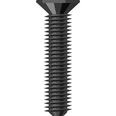 A Single Black Screw With A Flat Head And Jagged Threads Against A White Transparent Background Isolated Object