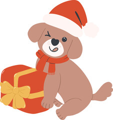christmas dog flat design element for holiday decoration and greeting cards