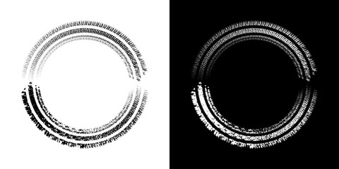 Dynamic abstract spiral sound wave rhythm lines. Circular spiral sound wave rhythm of lines. Circular futuristic abstract lines, black and white background.	
