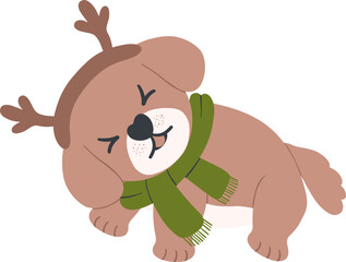 christmas dog cartoon clipart in simple flat style for winter artwork