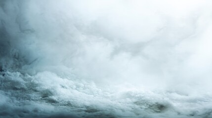 Textured frosty ice and snow at the bottom, blending into a hazy, light blue and white abstract atmosphere or sky above, conveying a cold, wintery, ethereal mood, blurred white background