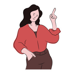 Vector illustration of a casual woman pointing up