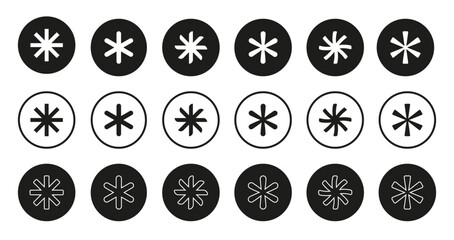 Asterisk icon set. Star illustrations vector in black, flat and outline style. Isolated on white or transparent background.