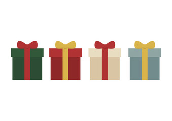 冬カラーのシンプルなギフトボックス(緑・赤・白・水色)