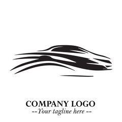 Car Running Fast Logo Symbol in Black on the White Background with Dynamic Speed Design
