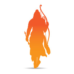 Lord Ram with bow and arrow in orange-yellow gradient, evoking strength, tradition, and divine symbolism on a clean white backdrop.
