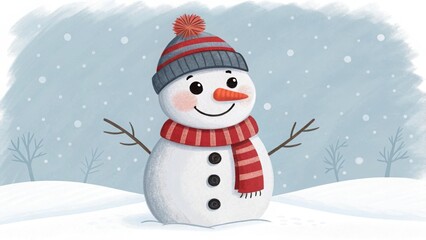 Fototapeta premium Cute snowman with hat and scarf isolated on white background