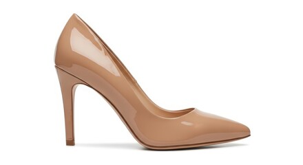 Nude patent leather high heel pump shoe isolated on white background