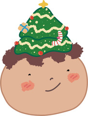 Cute Christmas tree hat character illustration