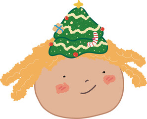 Cute Christmas tree hat character illustration