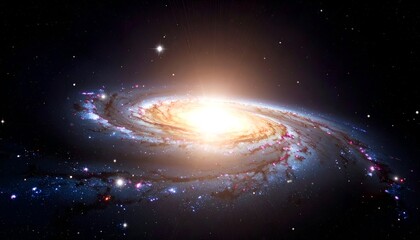 Fototapeta premium Stunning spiral galaxy illuminated by a bright core, surrounded by stars in a vast cosmic landscape
