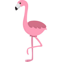 Pink Flamingo Standing on One Leg in Side Profile with White Background and Pixelated Texture Minimalist Illustration Style