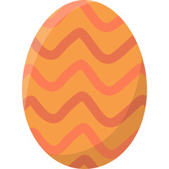 A single decorative Easter egg with orange and pink wavy stripes on a transparent white background celebrating spring holiday traditions and festive springtime decoration