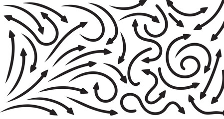Collection of hand drawn black arrows in various shapes and directions on a white background Art & Illustration