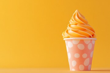 Orange flavor soft serve ice cream on Colorful paper cup