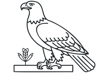 Fototapeta premium Outline of eagle perched on a platform with plant