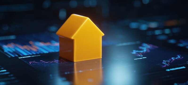 The house model on digital financial data representing real estate investment and analytics