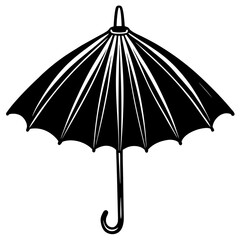 Classic black umbrella with a curved handle isolated on white background