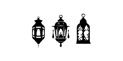 Stylized silhouette of a lantern emitting light isolated on white background silhouette