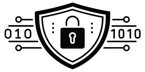 Cybersecurity Protection A Minimalist Vector Shield with Lock and Binary Code