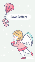 Cute cupid sending love letters in pastel minimal Christmas vector style,Cute cupid sending love letters in pastel minimal Christmas vector style.