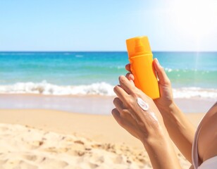 Protecting Skin at the Beach Applying Sunscreen for Sun Safety