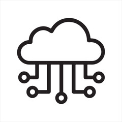 Digital cloud computing icon representing data storage and network connectivity isolated on transparent background