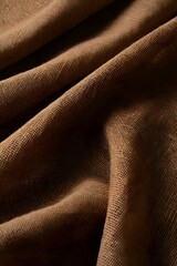 Brown fabric texture close up shot with soft folds and visible weave pattern detail for design use
