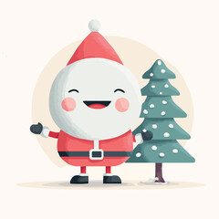 Cute Christmas mascot illustration with santa and christmas tree