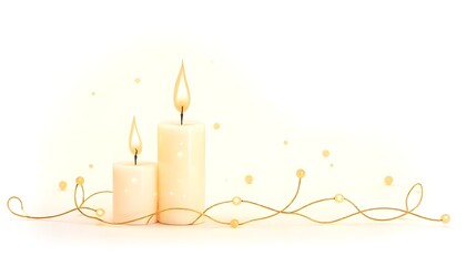 Two glowing candles with warm golden light and delicate decorative string, creating a soft, peaceful, and elegant atmosphere.