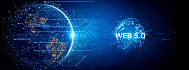 Concept of Web 3.0, the next generation of the internet. This technology represents a decentralized...